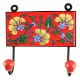 Red With Forest Green Leaf Flower Ceramic Tile Wall Hook
